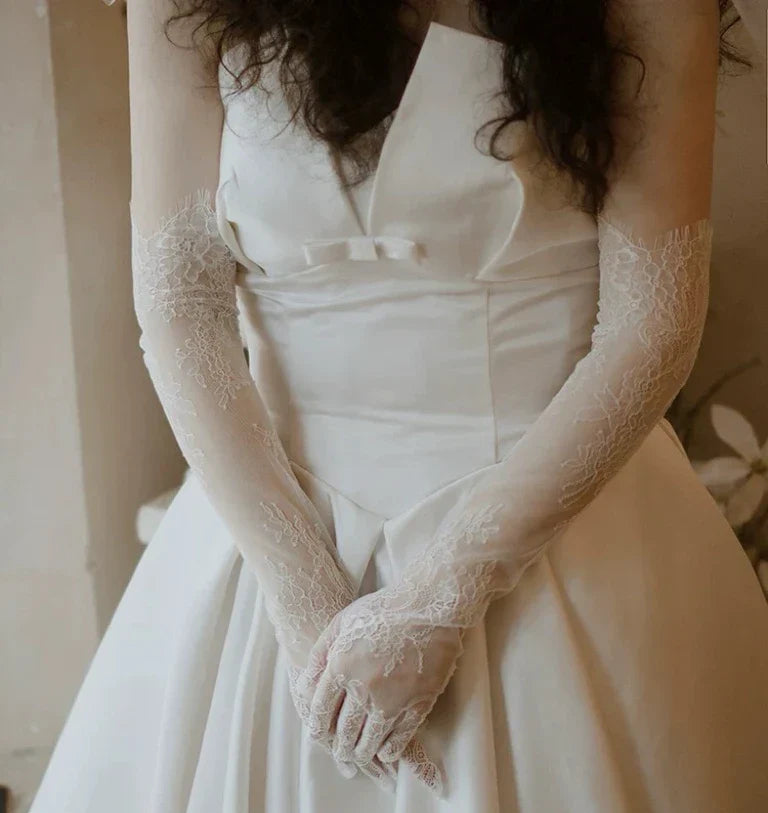 Lace Long Bridal Gloves Flower Wristband Pearl Wedding Glove For Women Girl Party Evening Dress Jewelry Brides Accessories b