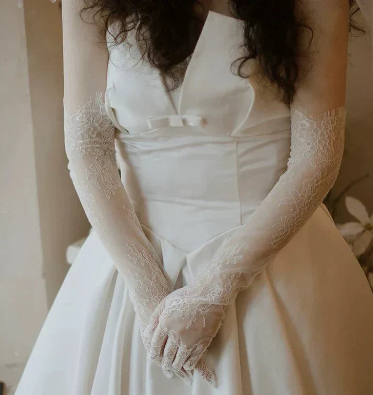 Lace Long Bridal Gloves Flower Wristband Pearl Wedding Glove For Women Girl Party Evening Dress Jewelry Brides Accessories b