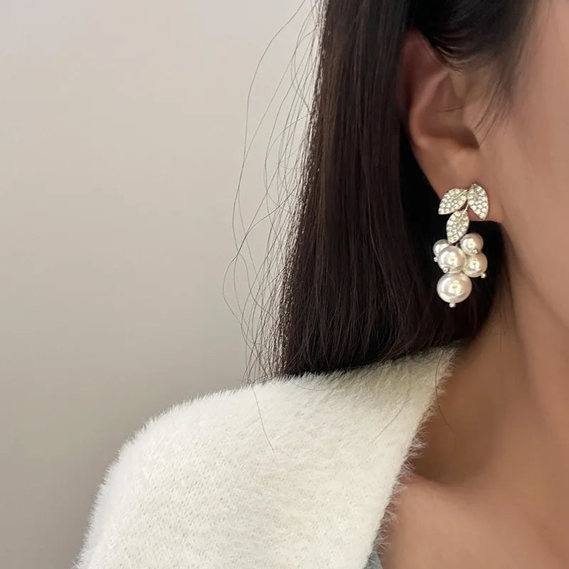 Leaf Pearl Zircon Bridal Earrings Silver Color Zirconia Wedding Earring For Brides Bridesmaids Accessories Women Gift Jewelry - View 4 | FashionDia