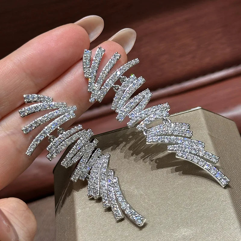 Luxury AAA Zircon Bridal Earrings Long Cubic Zirconia Wedding Earring Brides Accessories Birthday Gifts Jewelry - View 4 | FashionDia