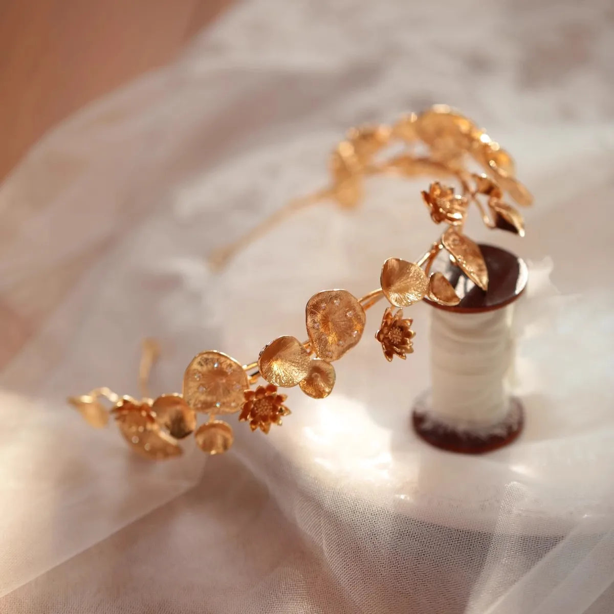 Wedding Hair Accessories Lotus Flower Headband Tiara Crystal Headpiece Crown Gift Brides Leaf Headdress Headwear Bridal Jewelry - View 4 | FashionDia