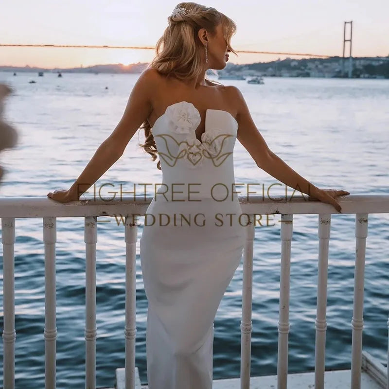 Women Mermaid Wedding Dresses Strapless 3D Flower Floor Length Bridal Dress Formal Wedding Ball Prom Gowns Customized