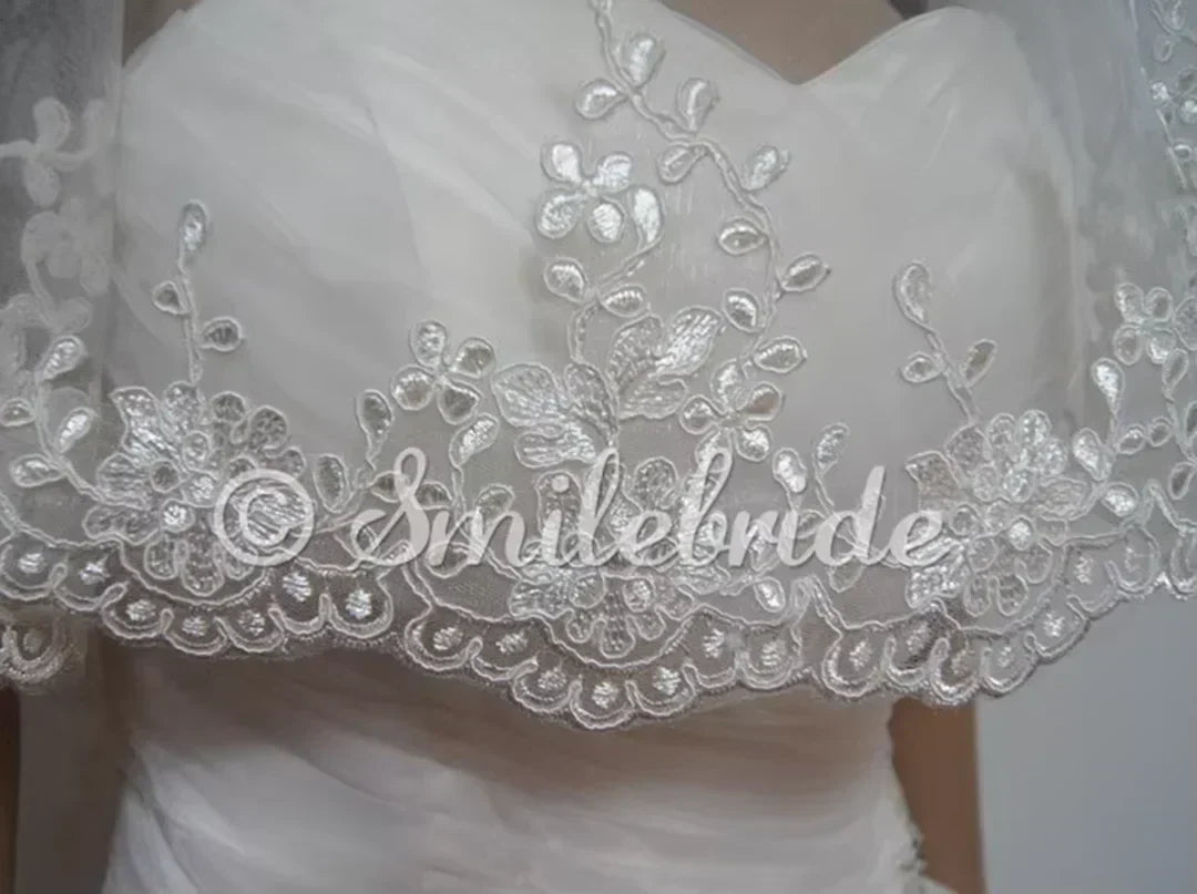 One layer 65" (165cm) Lace Wedding Veil No Comb - View 4 | FashionDia