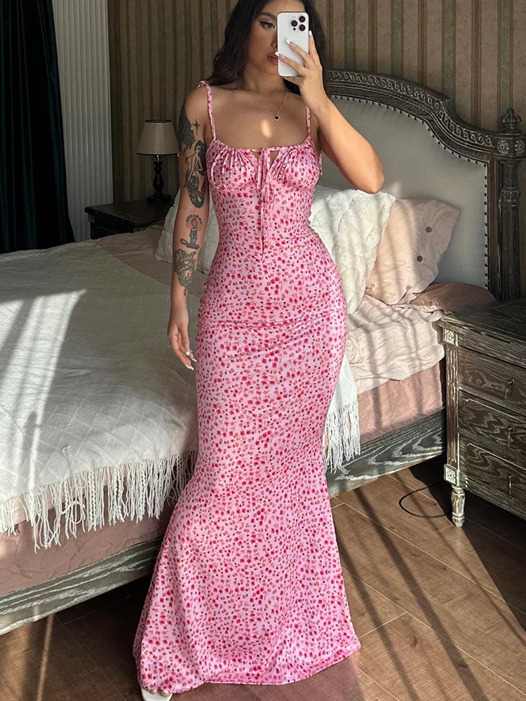 Sleeveless Lace Up Backless Floral Dress - View 6 | VelvetHem
