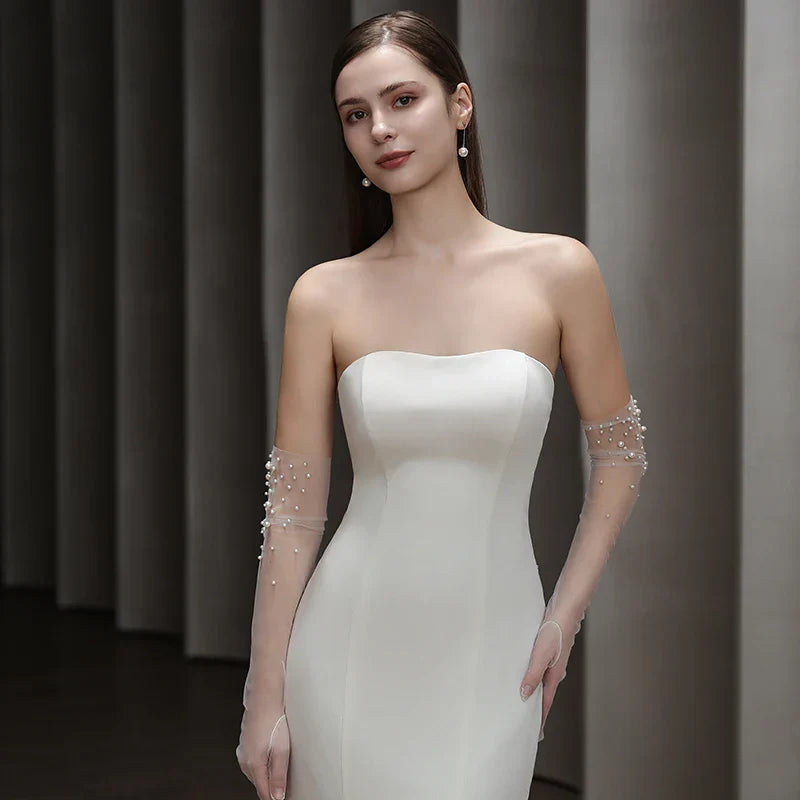 Long Bridal Gloves Pearl Wristband Wedding Glove For Women Girl Party Evening Dress Jewelry Bride Accessories