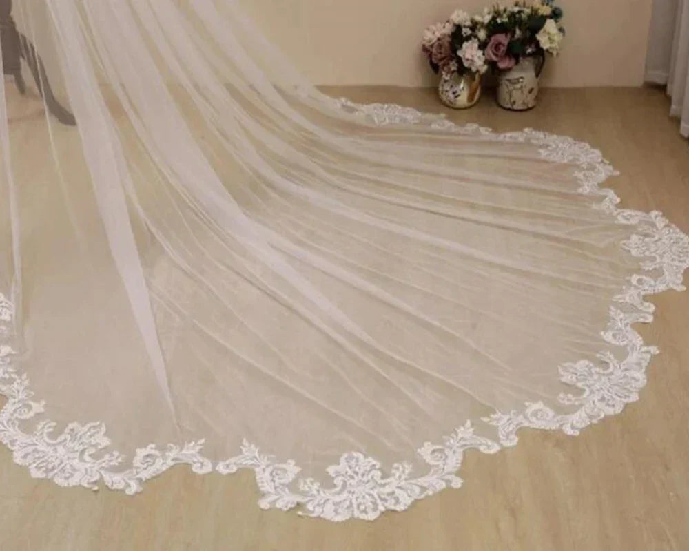 White Off-White Ivory Bridal Veil 3 Meters Lace Wedding Veil Cathedral Long Bridal Veils Wedding Accessories