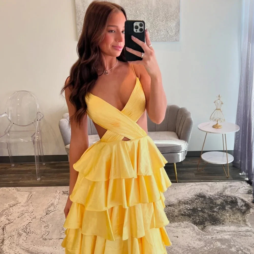 Customized Golden Emulation Silk Strapless Prom Dresses Backless vestidos de noche Floor-Length Sleeveless Formal Evening - View 3 | VelvetHem