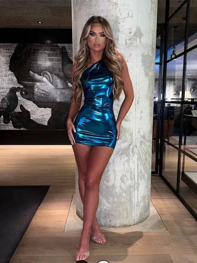 One Shoulder Irregular Skinny Mini Dress - View 3 | VelvetHem