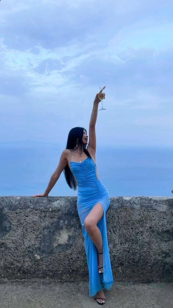 Blue Sexy Long Prom Dress See-through Prom Dress Beach Dress - FashionDia
