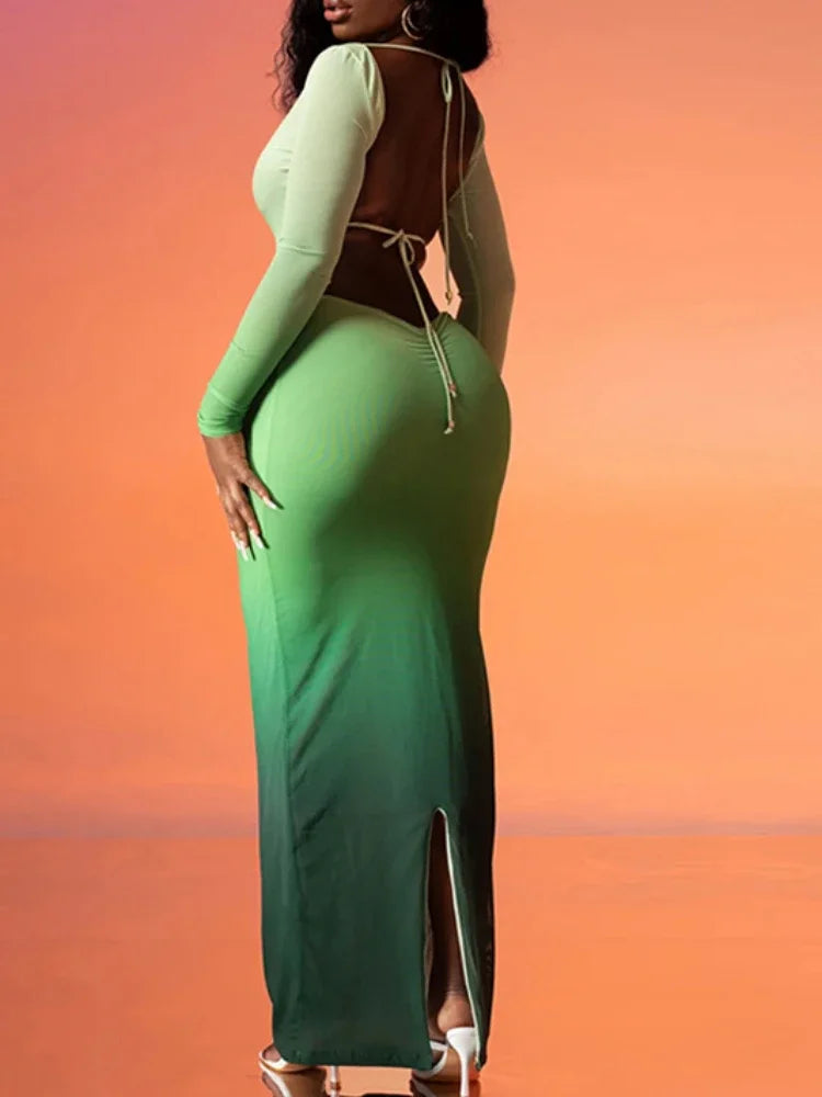 Gradient Hollow Cross Strap Maxi Dress - View 3 | VelvetHem