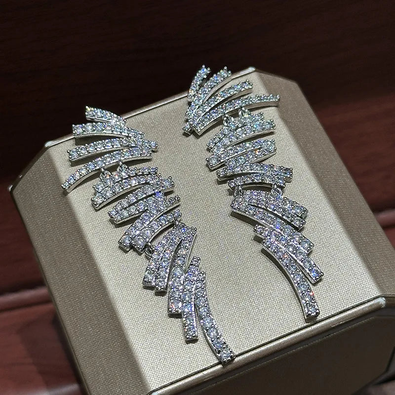 Luxury AAA Zircon Bridal Earrings Long Cubic Zirconia Wedding Earring Brides Accessories Birthday Gifts Jewelry - View 3 | FashionDia