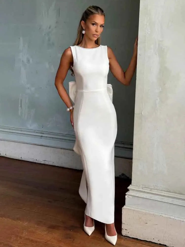 Pearl Backless Bow Prom Dress - View 6 | VelvetHem