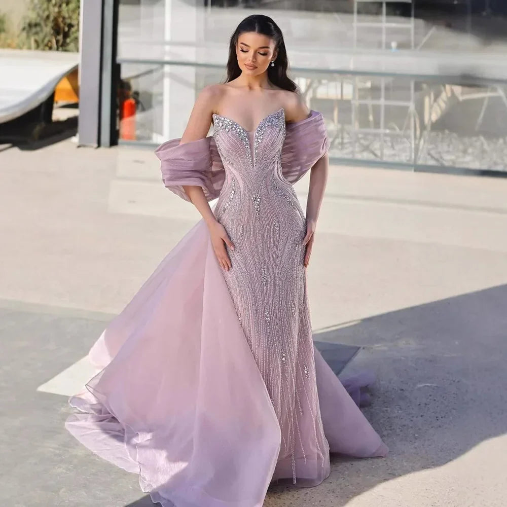 Zapdress Pink 2025 Mermaid Beaded Evening Dresses with Cape Wedding Party Gowns for Women DLA73061 Customized (ZD17230)