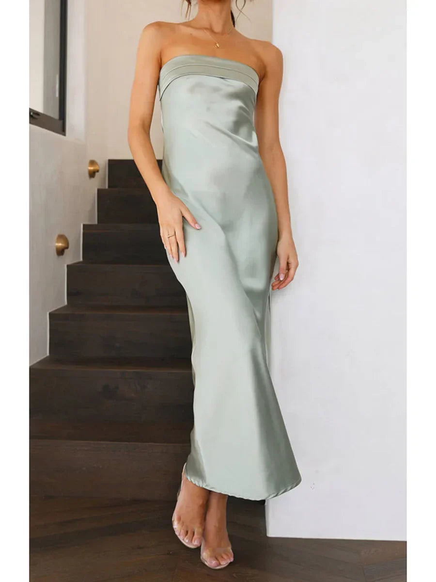 Off Shoulder Tube Elastic Silk Dress - View 3 | VelvetHem