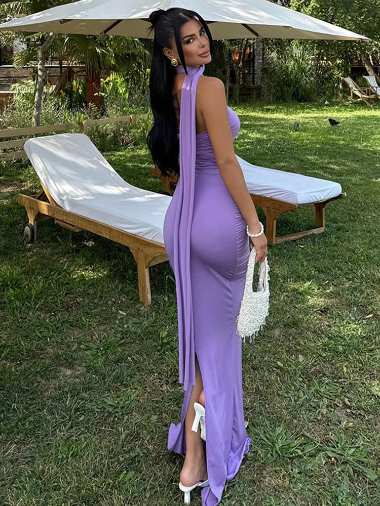 Strapless Off Shoulder Pleated Maxi Dress - View 4 | VelvetHem
