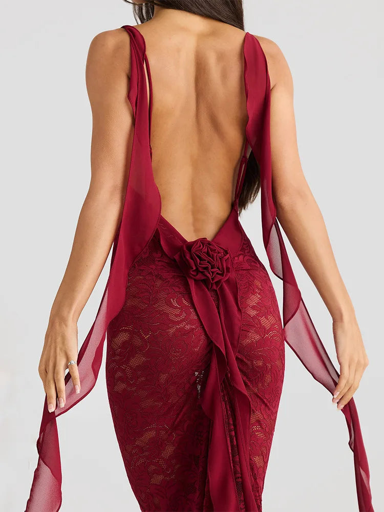 Trailing Flowing Skirt Patchwork Lace Dress - VelvetHem