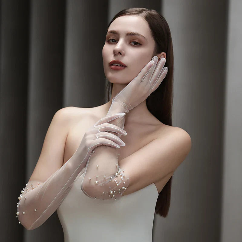 Long Bridal Gloves Pearl Wristband Wedding Glove For Women Girl Party Evening Dress Jewelry Bride Accessories