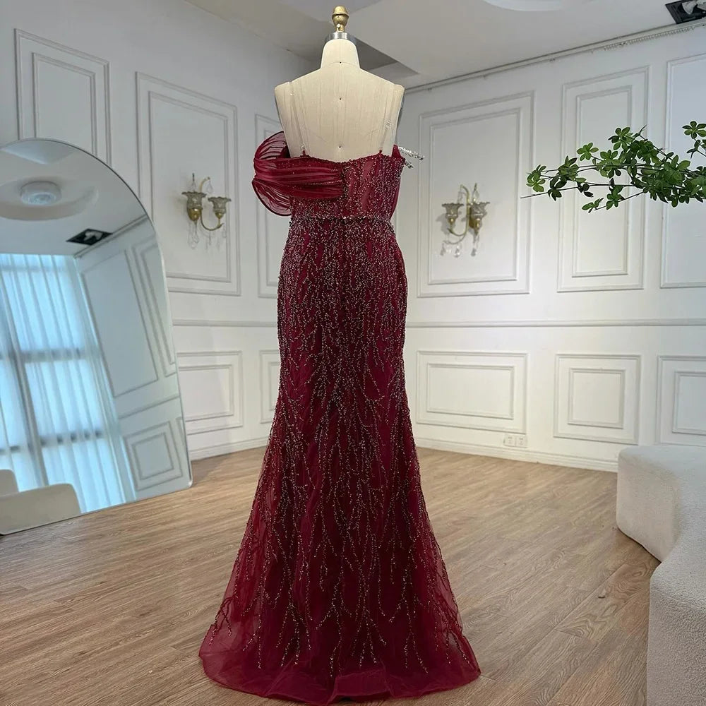 Zapdress Wine Red Mermaid One Shoulder Beaded Cut Out Evening Dresses Classic Party Gowns for Women DLA72455 Customized (ZD17246)