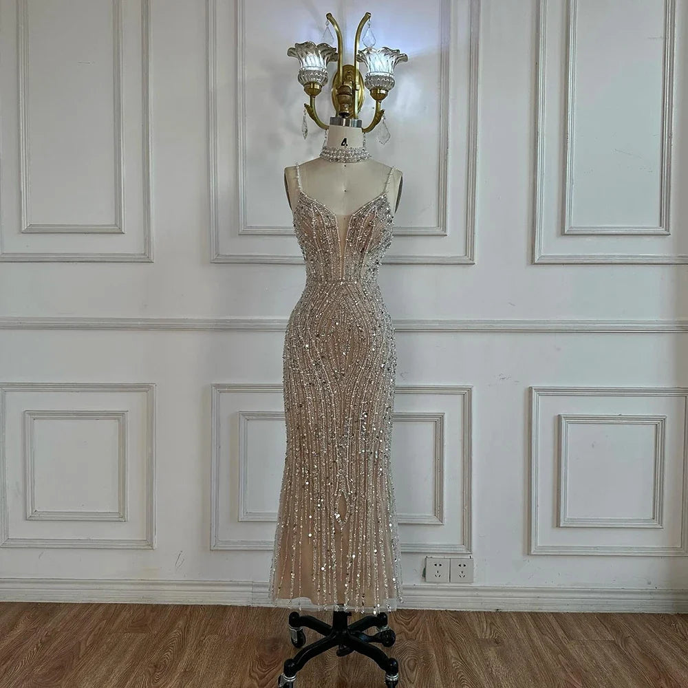 Zapdress Nude Mermaid Beaded Evening Dresses 2025 Ankle Length Party Gowns for Women DLA72047D Customized (ZD17245)
