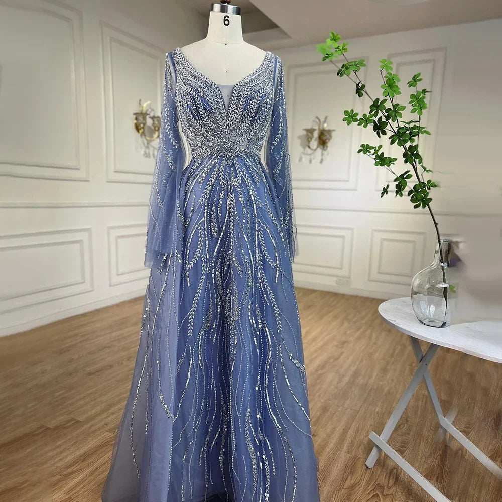 Zapdress Customized Blue A Line Beaded Evening Dresses Arabic Wedding Party Formal Gowns 2024 For Women DLA72099 rts (ZD17337)