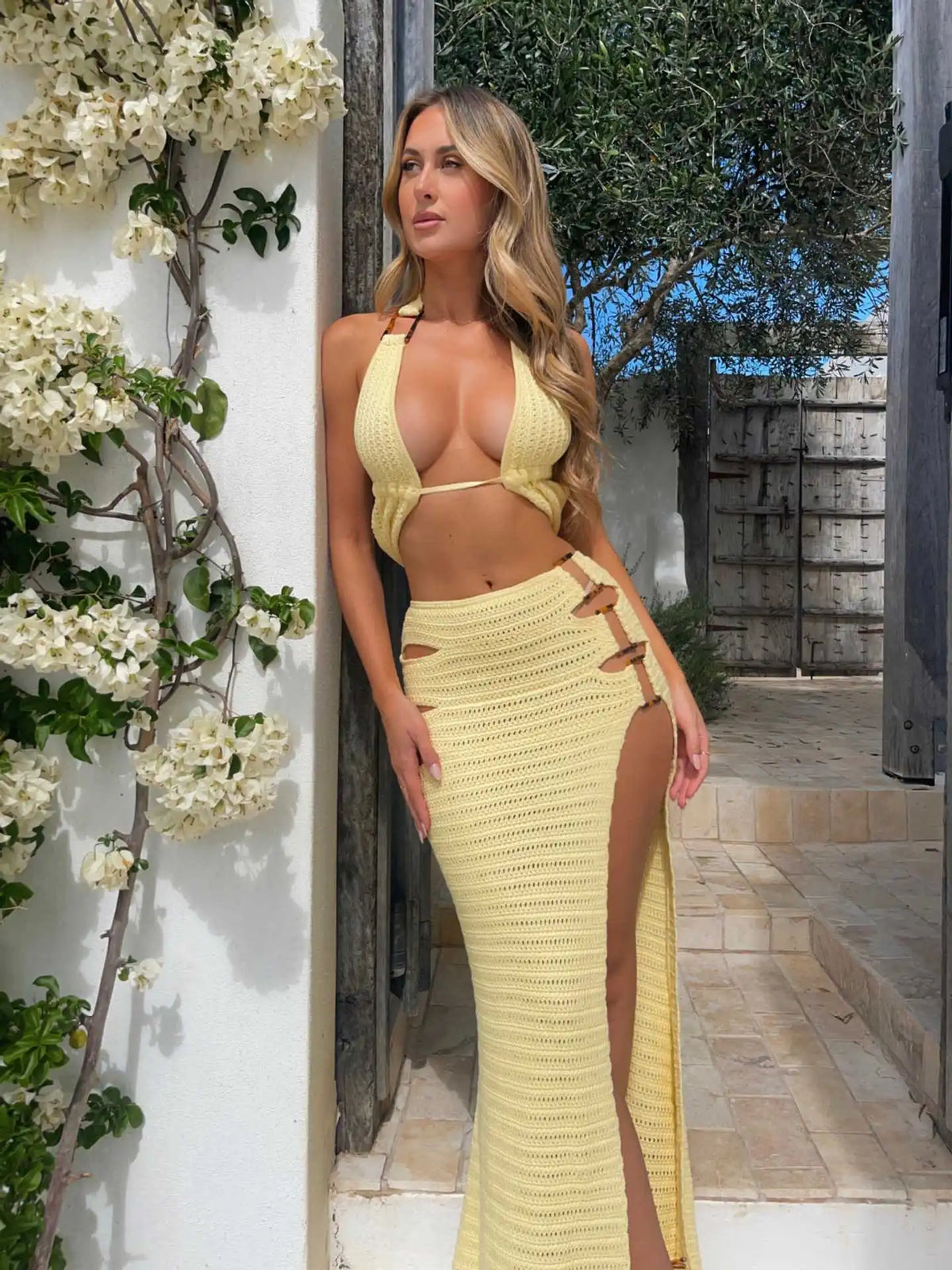 Solid Knitted Bikini Cover Summer Slip Dress - View 4 | VelvetHem