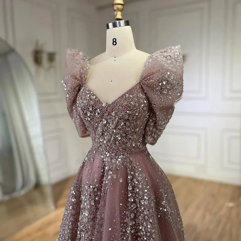 Zapdress Customized 2024 Pink A Line Beaded Evening Dresses Dubai Arabic Elegant Party Gown for Women Wedding Event (ZD17253)