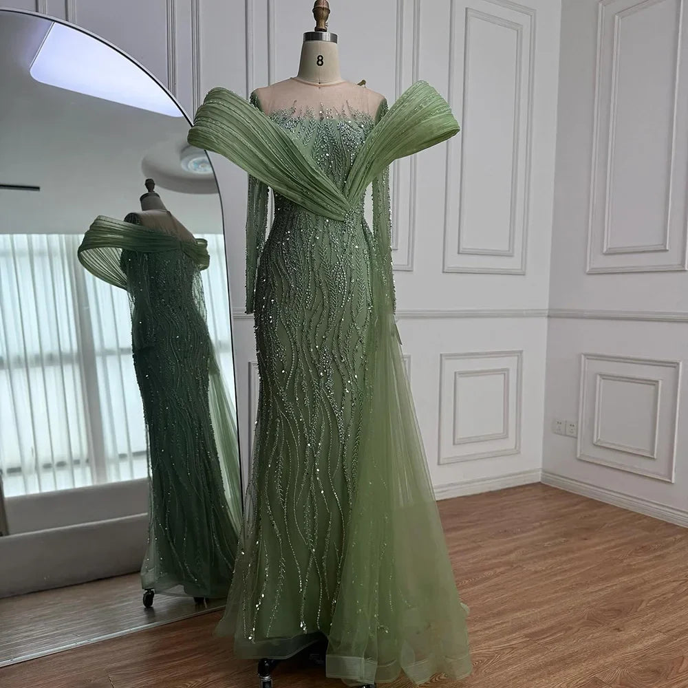 Zapdress Pink Long Sleeves Mermaid Beaded Evening Dresses Elegant Wedding Party Gowns for Women Customized (ZD17195)