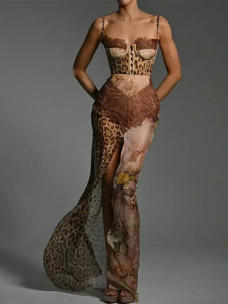 Leopard Mesh Patchwork Maxi Dress - View 4 | VelvetHem