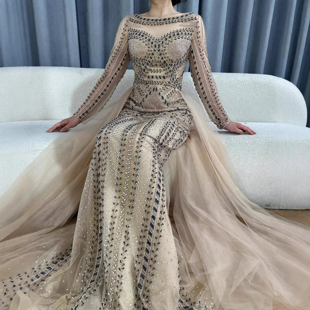 Zapdress Pink Long Sleeves Mermaid Beaded Evening Dress Formal Party Gowns for Women DLA72967 Customized (ZD17207)