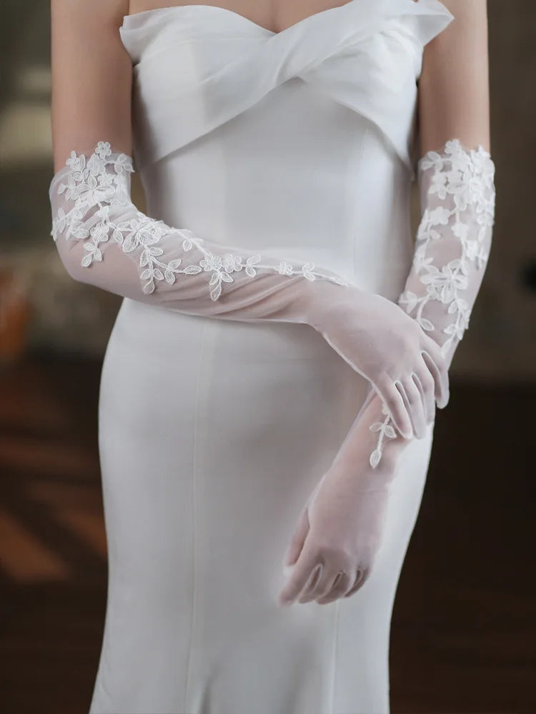 Lace Short Long Bridal Gloves Flower Wristband Wedding Glove For Women Girl Party Evening Dress Jewelry Brides Accessories