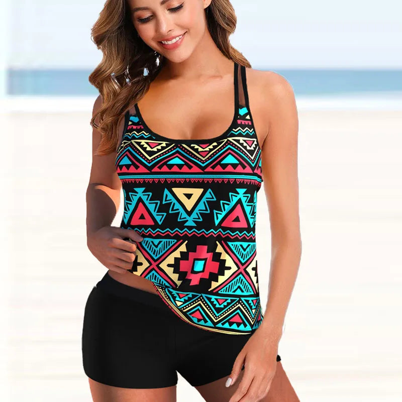Rainbow Fire Tankini Monokini Two Piece Set