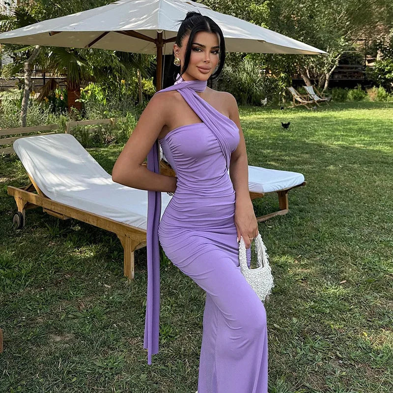 Strapless Off Shoulder Pleated Maxi Dress - View 9 | VelvetHem