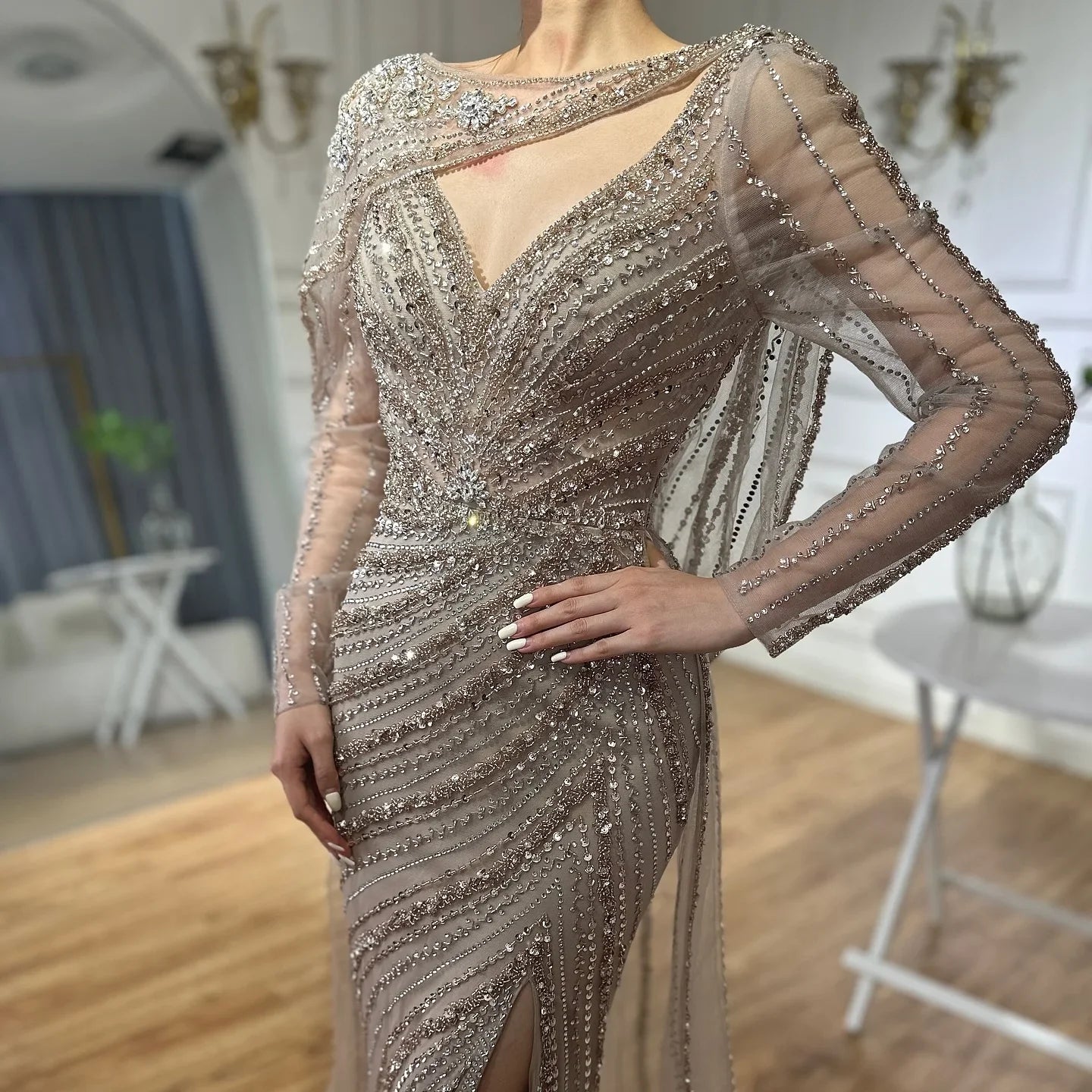 Zapdress Mermaid Beaded Formal Wedding Party Gowns with High Split Celebrity Evening Dress for Women Customized DLA70301L (ZD17301)