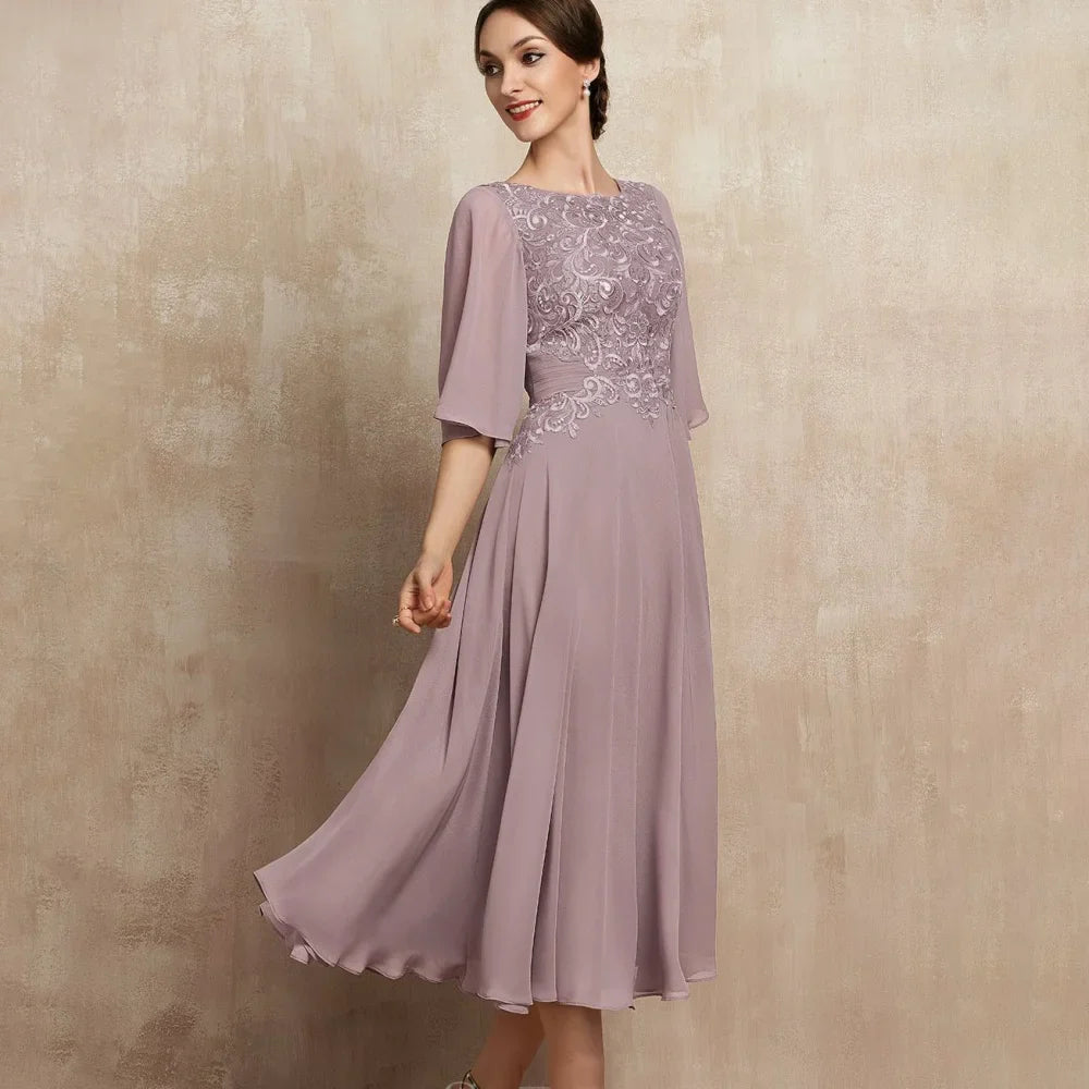 Elegant Chiffon Bridal Dress Customized A Line Lace Wedding Party Gowns Formal Occasion O Neck Mother Dresses For Bride