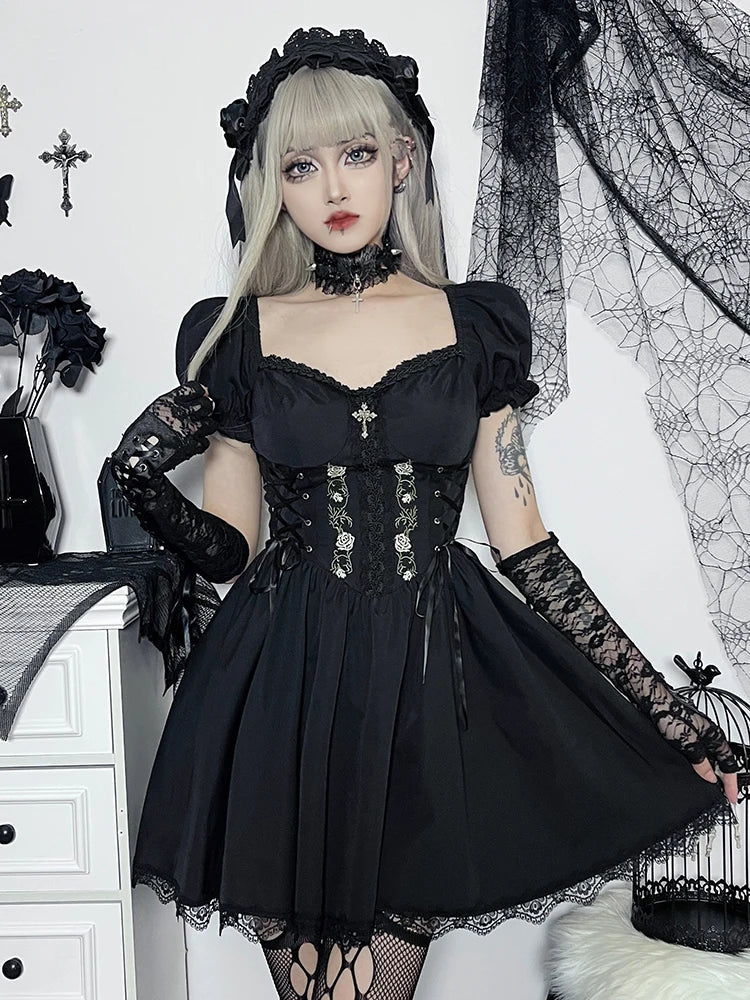 Vintage Gothic Princess Corset Lace Dress - VelvetHem