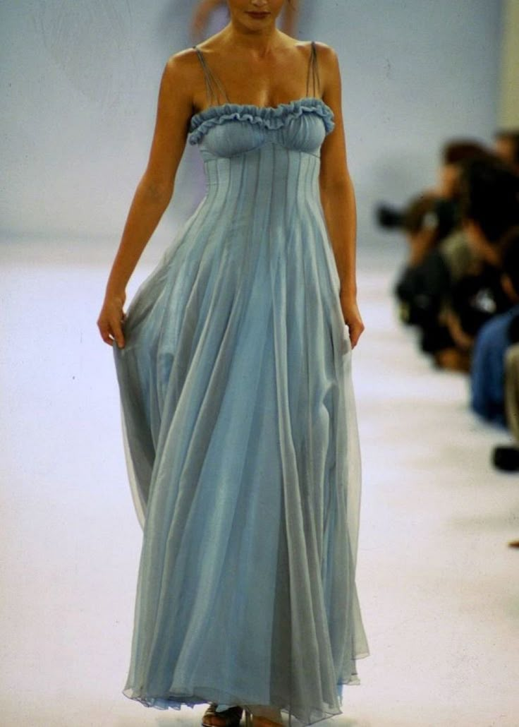 Vintage Blue Tulle A Line Party Gown,Spaghetti Straps Prom Evening Dress