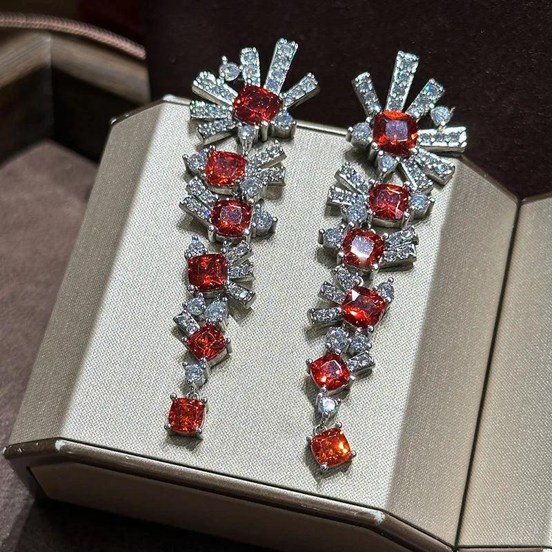 Vintage Red AAA Zircon Bridal Earrings Cubic Zirconia Wedding Earring Brides Accessories Dinner Party Dress Jewelry - View 7 | FashionDia