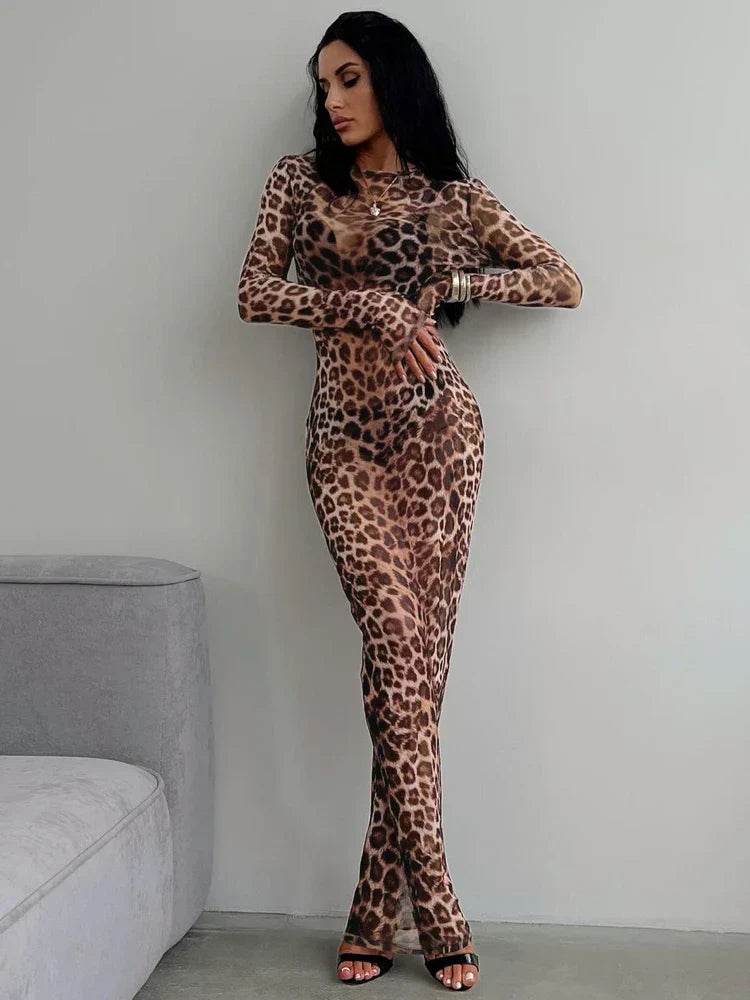 Leopard Print Sleeve Maxi Dress - View 6 | VelvetHem