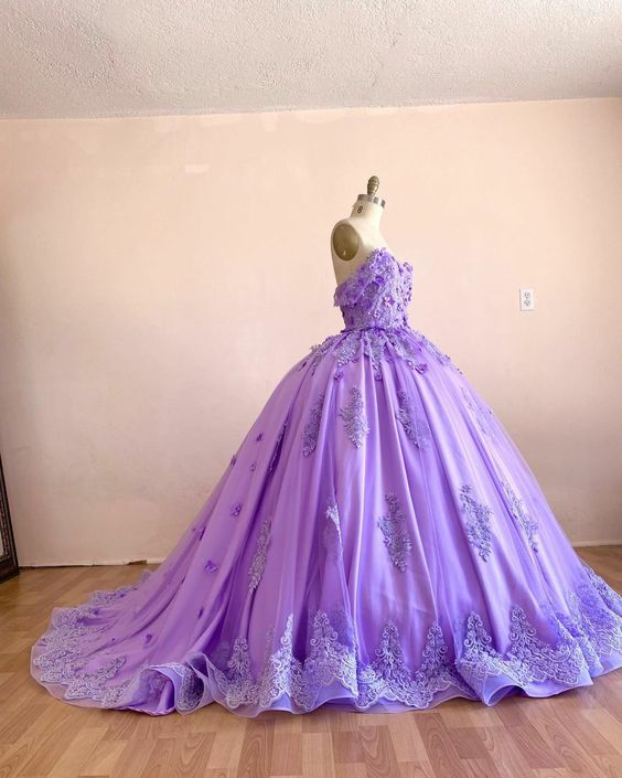 Unique A-Line Prom Dress Fashion Formal DressPruple Ball Gown With Appliques - View 2 | FashionDia