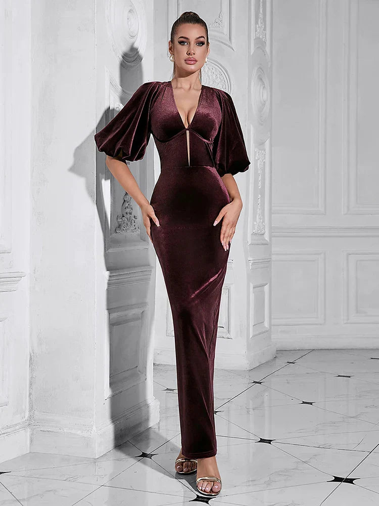 Backless Puff Lantern Sleeve Maxi Dress