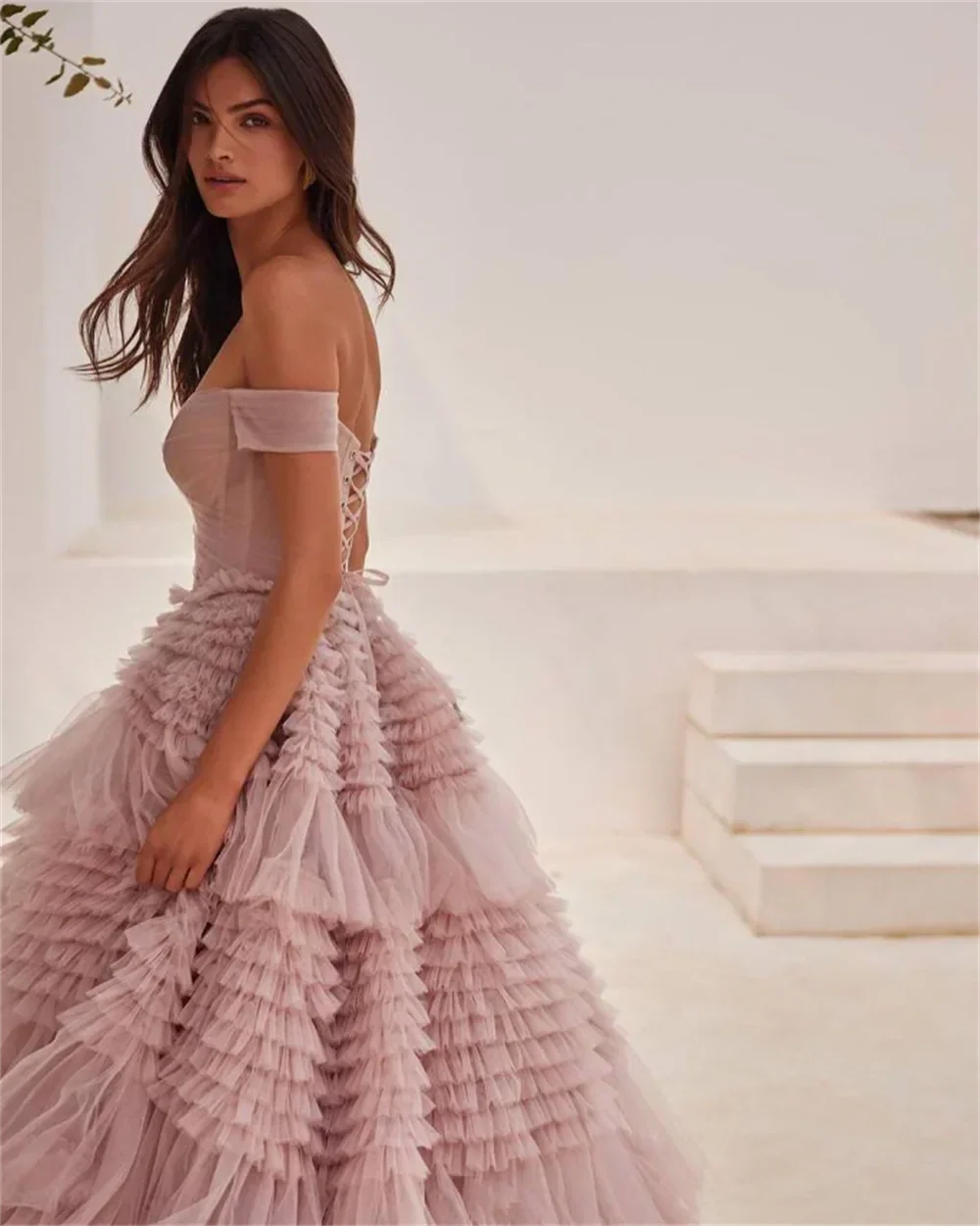 Pink Layered Tulle Prom Dress - VelvetHem