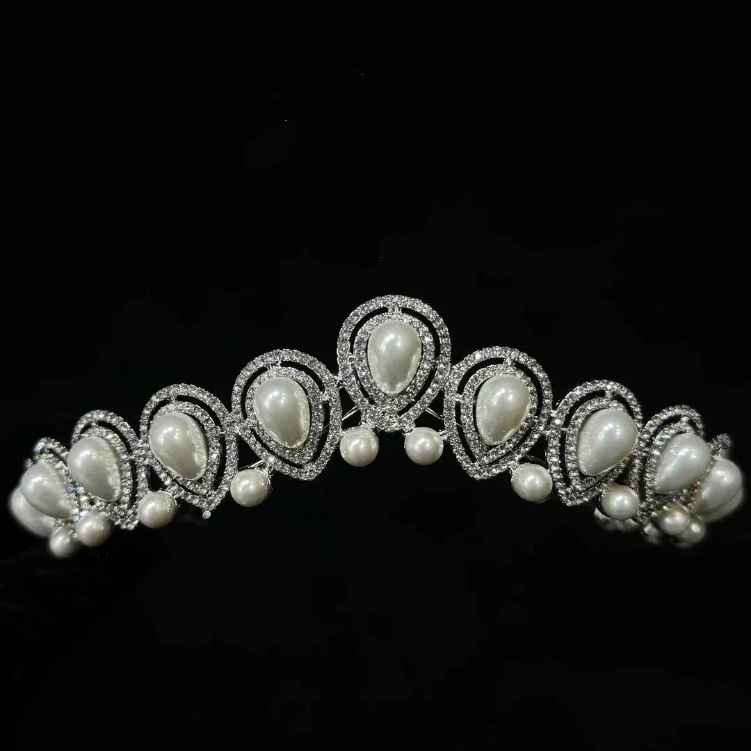 Crystal Pearl Tiaras and Crowns Rhinestones Diadem Bride Women Princess Queen Headband Bridal Hair Jewelry Wedding Accessories