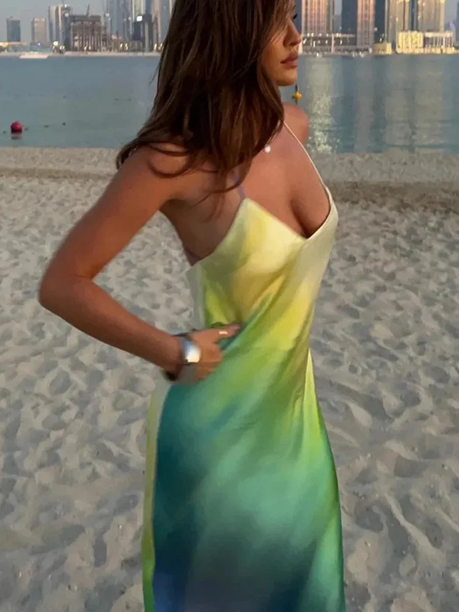 Gradient Cami V-neck Backless Maxi Dress - View 2 | VelvetHem