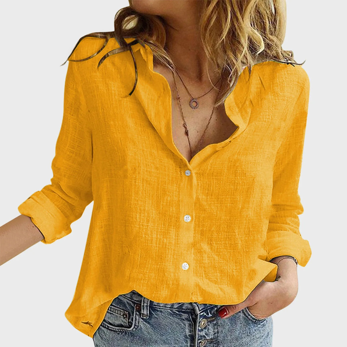 Dressy Casual Loose Button Lapel Blouse - View 3 | VelvetHem