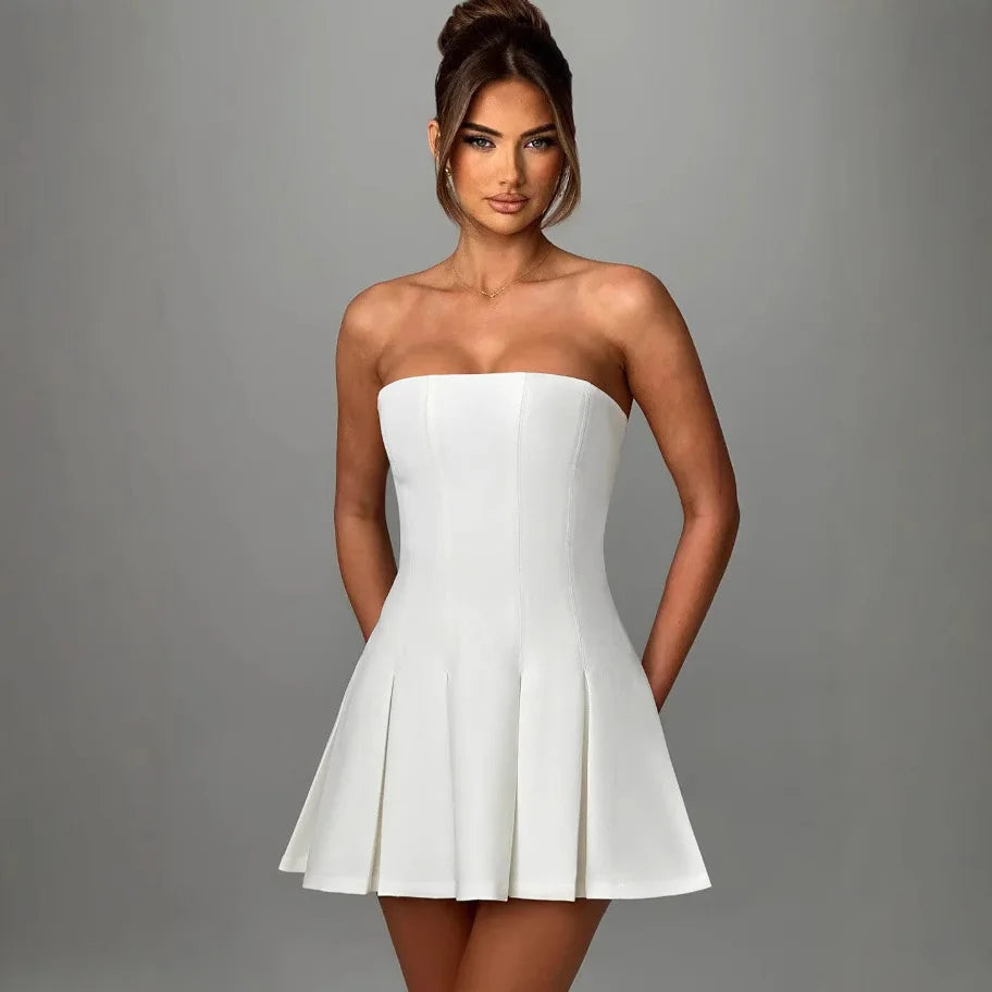 Strapless Bow Ruffle Elegant Gothic Mini Dress - View 14 | VelvetHem