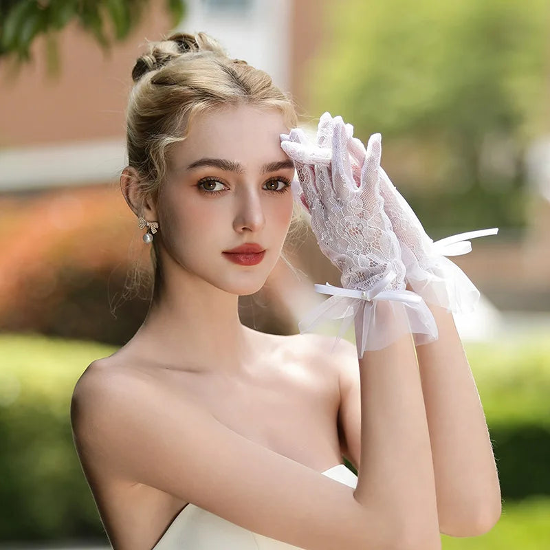 Short Bridal Gloves White Lace Wristband Wedding Glove For Women Girl Party Evening Dress Jewelry Bride Accessories