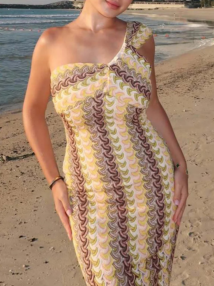 Vintage Print One Shoulder Midi Summer Dress - VelvetHem