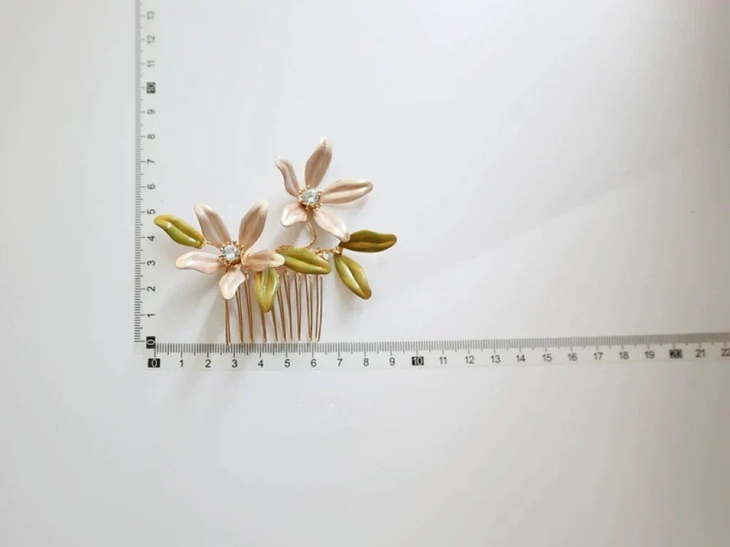Bridal Jewelry Flower Hair Comb Pin Clip Gold Color Hairpin For Brides Leaf Crystal Rhinestones Head Pieces Wedding Accessories - View 9 | FashionDia