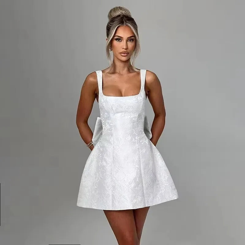Jacquard Bow Strapless Backless Mini Dress - View 9 | VelvetHem