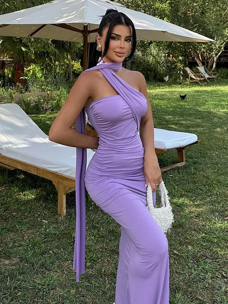 Strapless Off Shoulder Pleated Maxi Dress - View 3 | VelvetHem